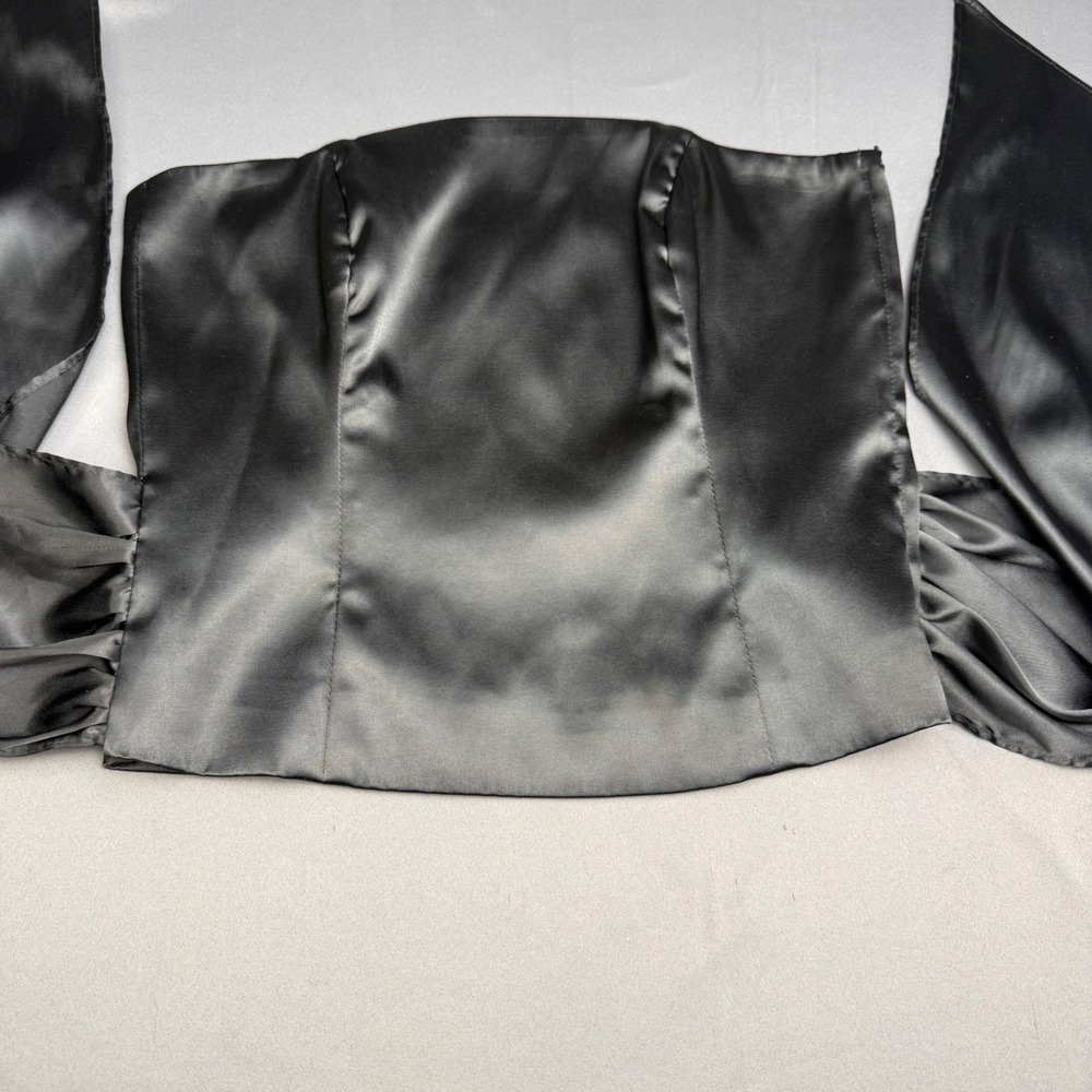 White House Black Market Black Satin Strapless Corset Tie Top XS Romantic Formal - Picture 10 of 16